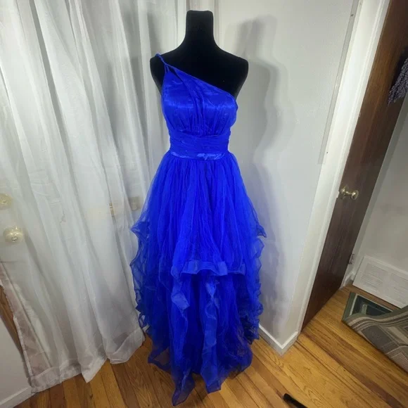 Blue One-Shoulder Prom Dress - Picture 4 of 11